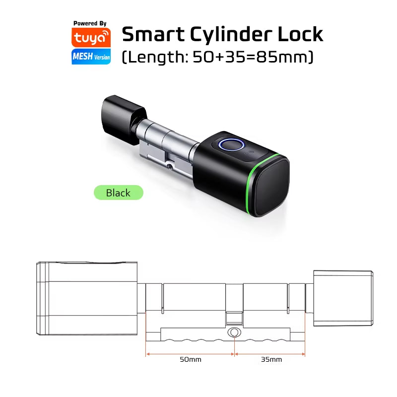 Euro Tuya Smart Fingerprint Electronic Lock with Cylinder Tuya BLE Smart Euro Lock Lock Fechadura APP Remote Control Key Unlock