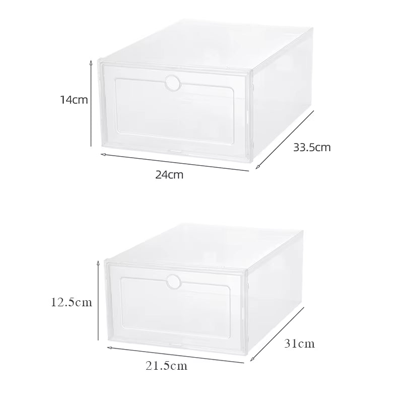 6Pcs/Set Fold Plastic Shoes Case Thickened Transparent Drawer Case Plastic Shoe Boxes Stackable Box Shoe Organizer Shoebox