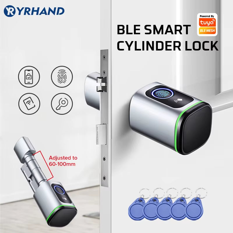 Euro Tuya Smart Fingerprint Electronic Lock with Cylinder Tuya BLE Smart Euro Lock Lock Fechadura APP Remote Control Key Unlock