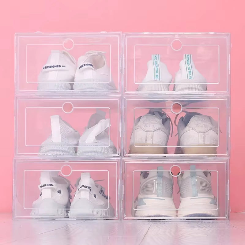 6Pcs/Set Fold Plastic Shoes Case Thickened Transparent Drawer Case Plastic Shoe Boxes Stackable Box Shoe Organizer Shoebox