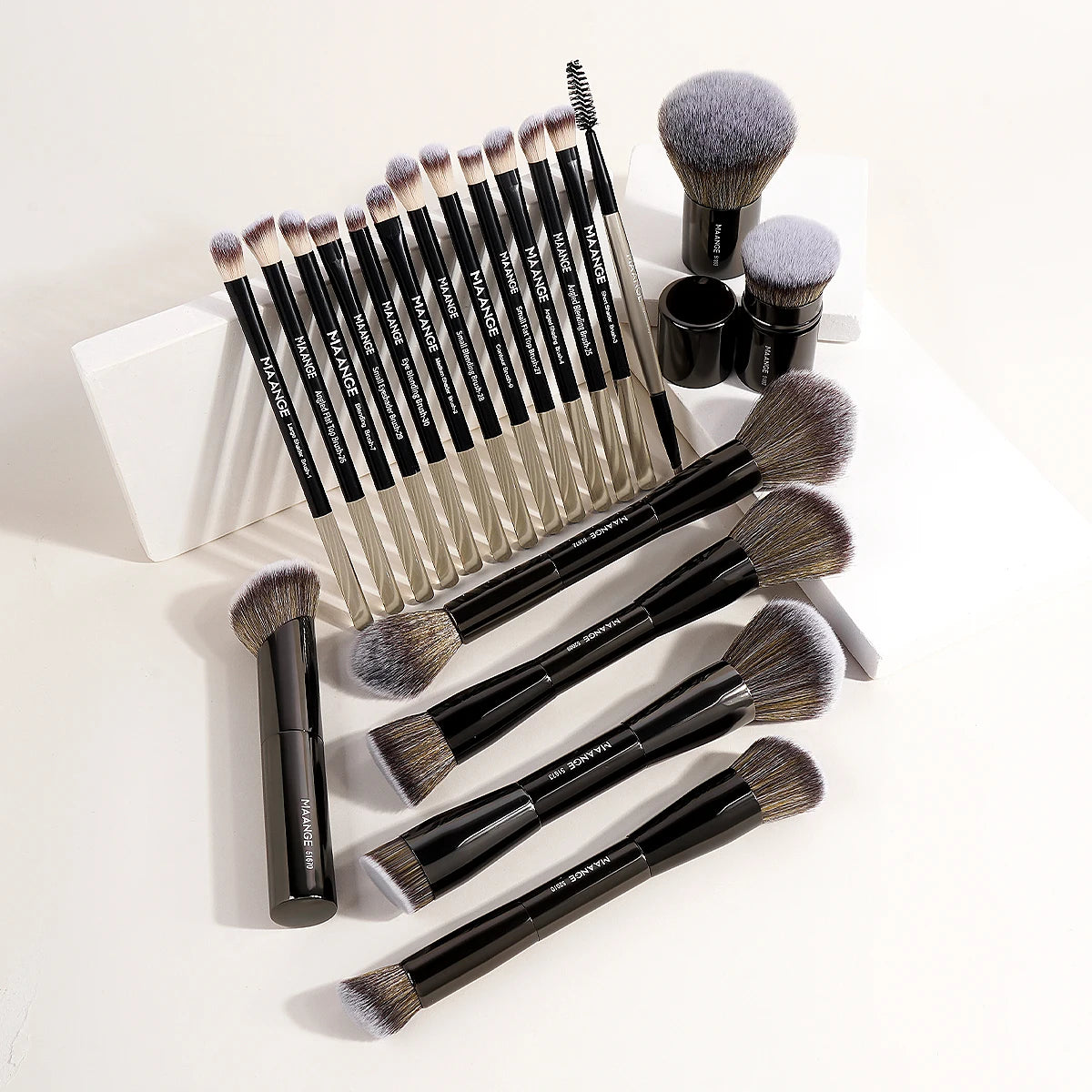 20Pcs/Set Pro Makeup Brushes Double Ended Foundation Concealers Blush Eye Shadows Brush for Liquid Cream Powder Blending