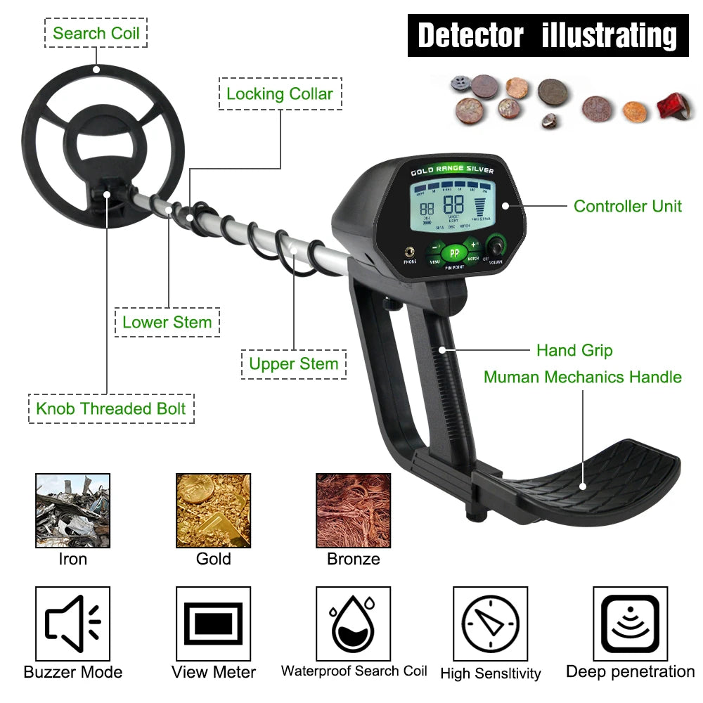 High Accuracy Professional MD-4090 Underground Metal Detector LCD Metal Detector with Memory Function Backlight Adjustable