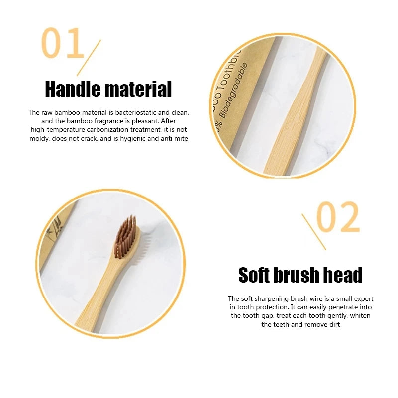 Bamboo Toothbrushes 100Pcs Eco Friendly Resuable Toothbrush Adult Wooden Soft Tooth Brush Eco Friendly Vegan