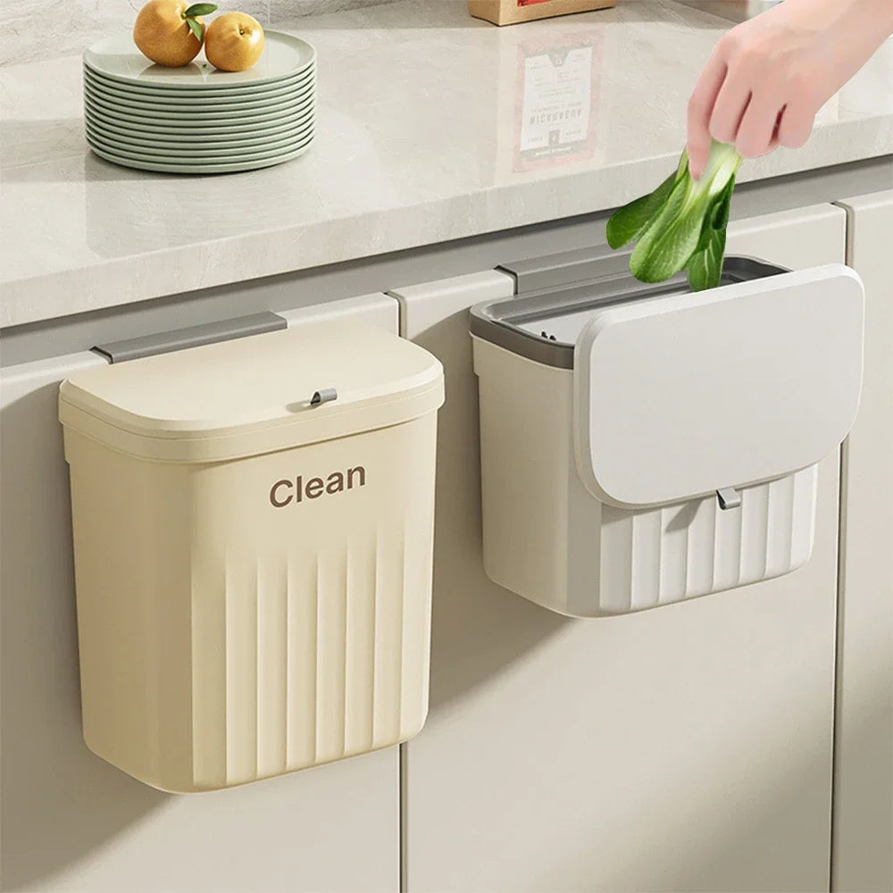 Kitchen Trash Can Wall Mounted Hanging Trash Bin with Lid Garbage Can for Cabinet under Sink Waste Garbage Compost Bin 8.5/12L