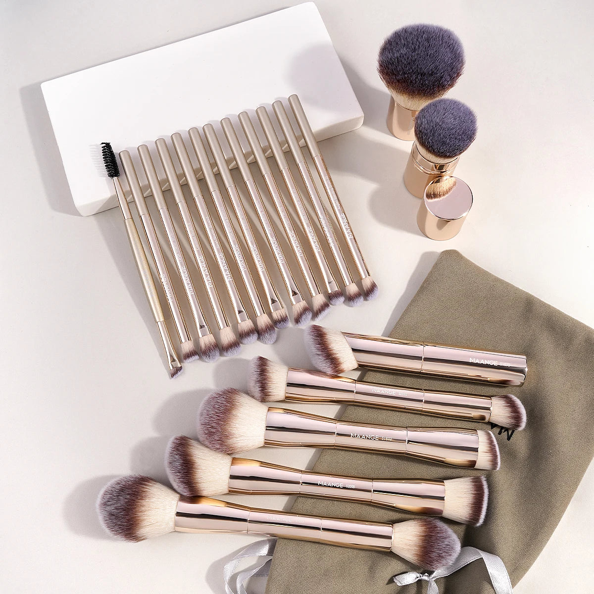 20Pcs/Set Pro Makeup Brushes Double Ended Foundation Concealers Blush Eye Shadows Brush for Liquid Cream Powder Blending