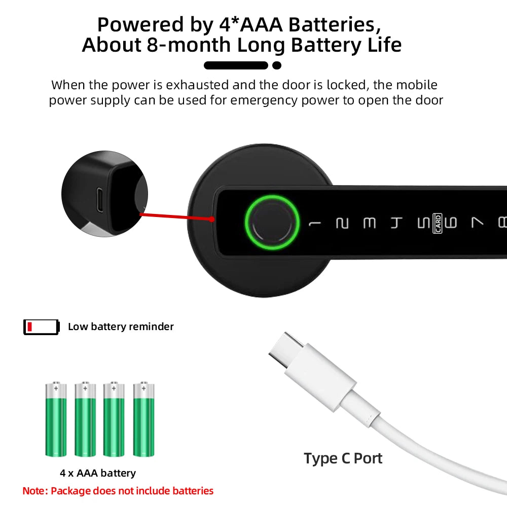 Tuya BLE Fingerprint Door Lock Digital Electronic Lock with Password/Key/Ic Card/ Smartlife/ Tuya APP Unlock