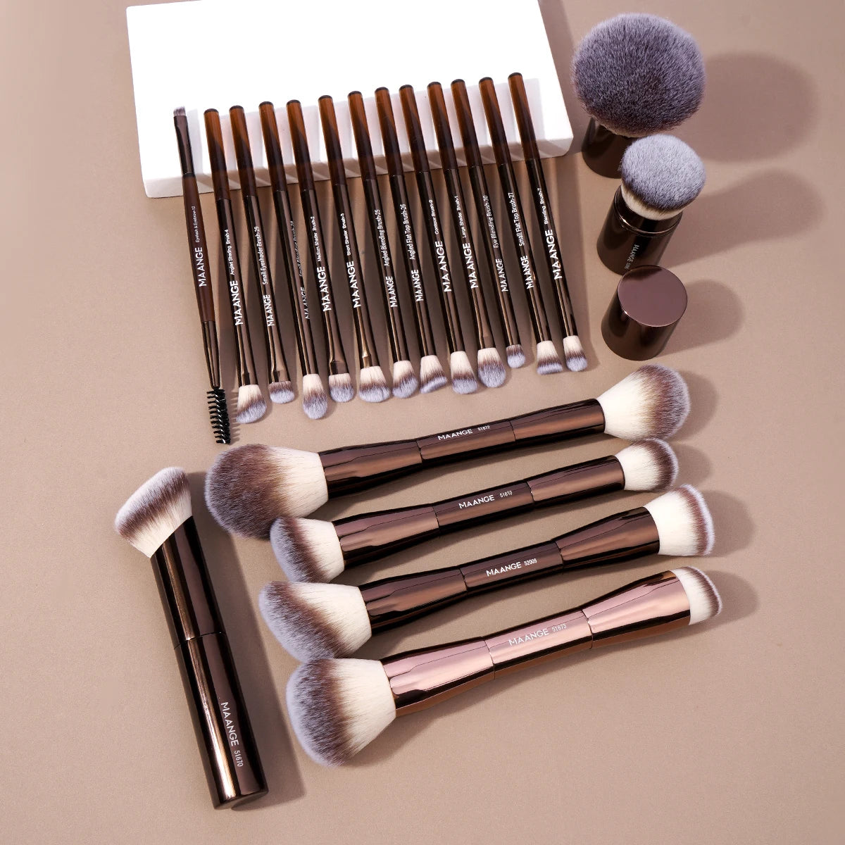 20Pcs/Set Pro Makeup Brushes Double Ended Foundation Concealers Blush Eye Shadows Brush for Liquid Cream Powder Blending