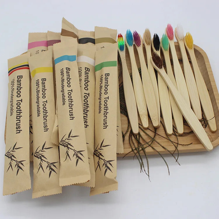 Bamboo Toothbrushes 100Pcs Eco Friendly Resuable Toothbrush Adult Wooden Soft Tooth Brush Eco Friendly Vegan