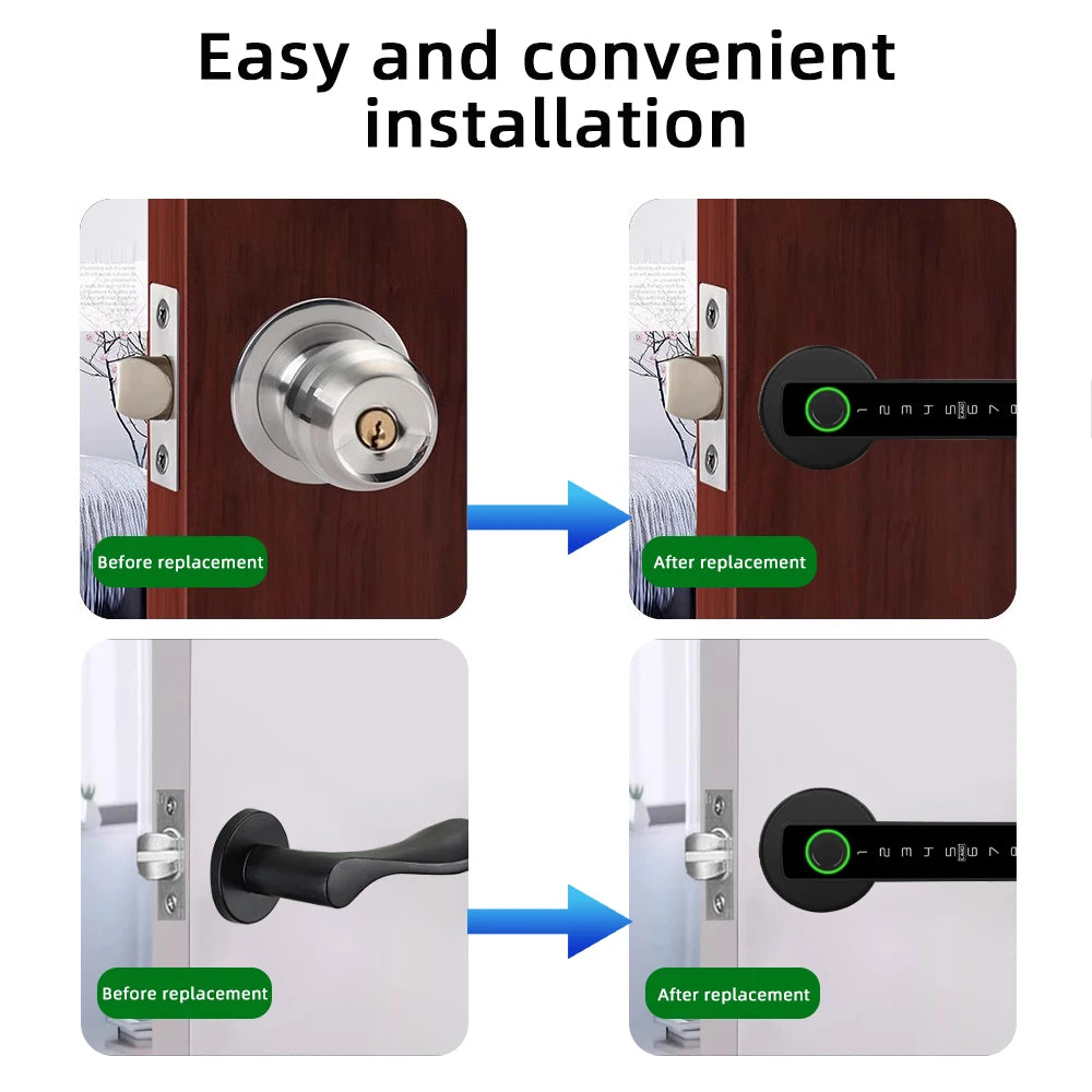 Tuya BLE Fingerprint Door Lock Digital Electronic Lock with Password/Key/Ic Card/ Smartlife/ Tuya APP Unlock