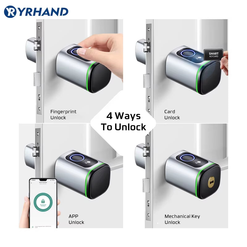 Euro Tuya Smart Fingerprint Electronic Lock with Cylinder Tuya BLE Smart Euro Lock Lock Fechadura APP Remote Control Key Unlock