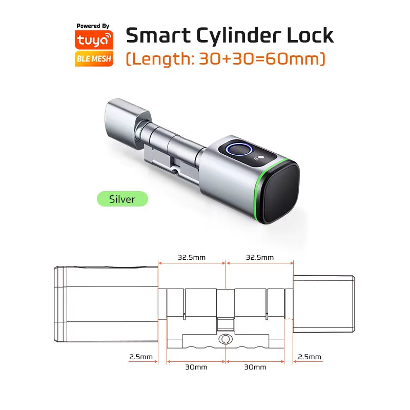 Euro Tuya Smart Fingerprint Electronic Lock with Cylinder Tuya BLE Smart Euro Lock Lock Fechadura APP Remote Control Key Unlock