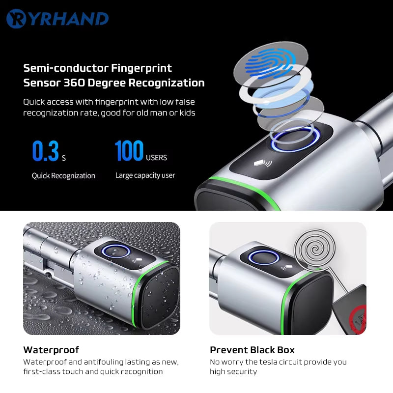 Euro Tuya Smart Fingerprint Electronic Lock with Cylinder Tuya BLE Smart Euro Lock Lock Fechadura APP Remote Control Key Unlock