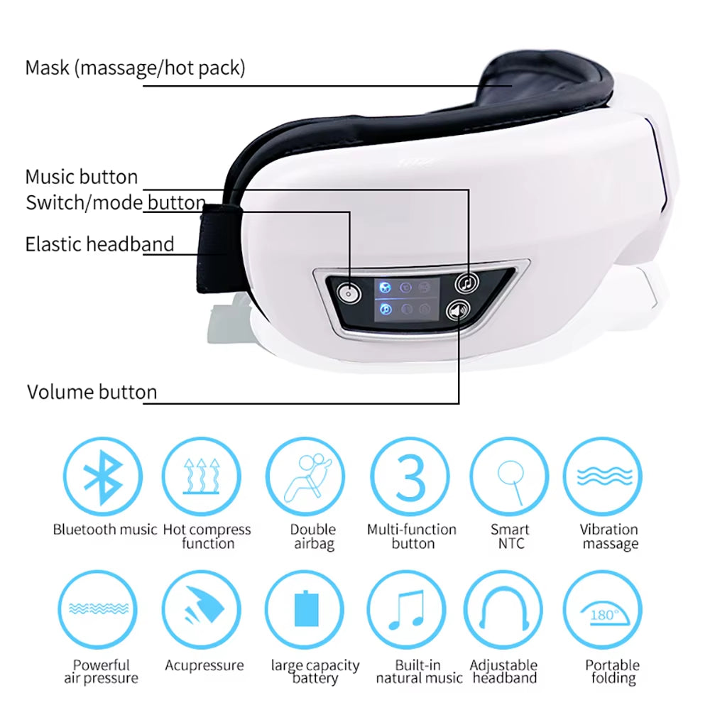 6D Smart Vibration Eye Massager Hot Airbag Compress Eye Care Instrument Bluetooth Music Eye Massage Sleep Mask Eye Relax Fatigue