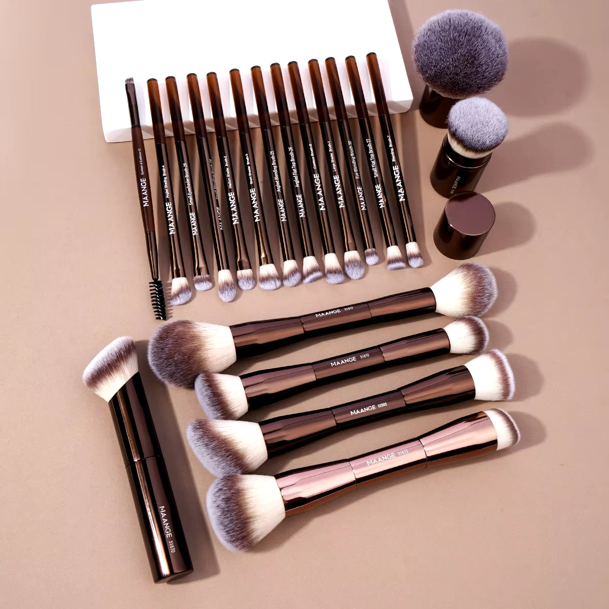 20Pcs/Set Pro Makeup Brushes Double Ended Foundation Concealers Blush Eye Shadows Brush for Liquid Cream Powder Blending